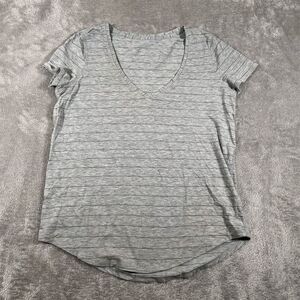 Lululemon Women's Shirt 8 Gray Striped V-Neck Short‎ Sleeve T-Shirt Casual